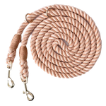 Blush Pink Heavy-duty braided rope dog leash with adjustable metal rings and two heavy-duty clips